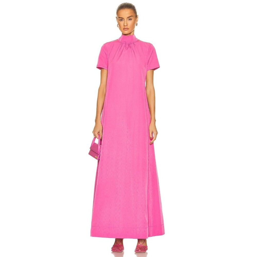 NWT Staud Ilana in Lollipop Pink Taffeta Tie Back A-line Maxi Dress S $375 - Picture 2 of 15